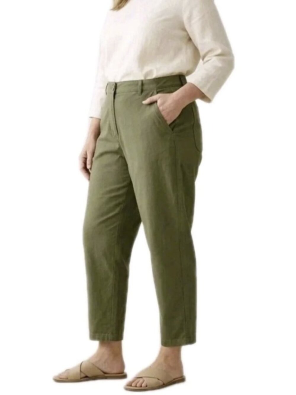 Eileen Fisher Organic Cotton Hemp Stretch Ankle Pants Olive Size 18P NWT